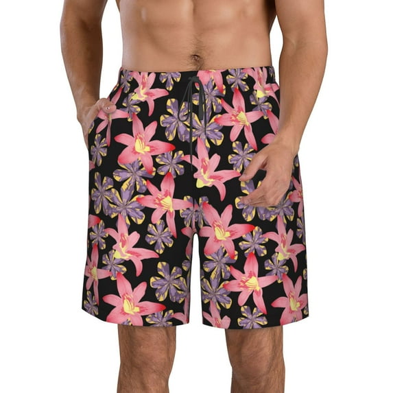 Goofa Lilies Flowers Printed Mens Swim Trunks Summer Quick Dry Short Beach Swimwear Bathing Suits-XX-Large