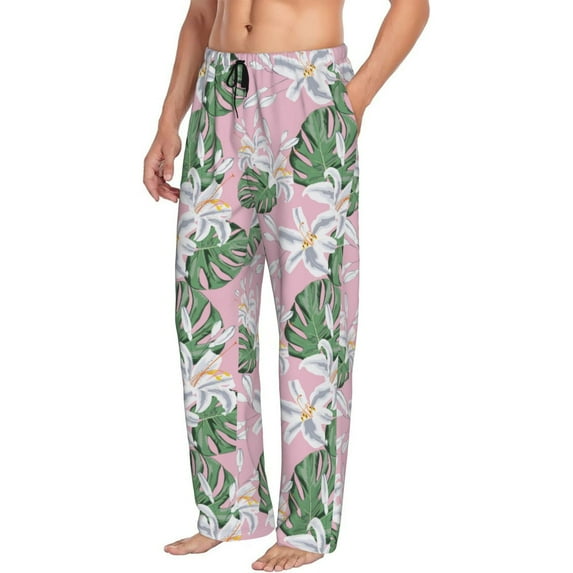 Goofa Lilies Flowers Printed Soft Pajama Pants for Men, Wide Leg Comfy Casual Lounge Yoga Pants-Medium