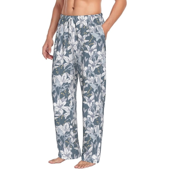 Goofa Lilies Flowers Printed Soft Pajama Pants for Men, Wide Leg Comfy Casual Lounge Yoga Pants-Small