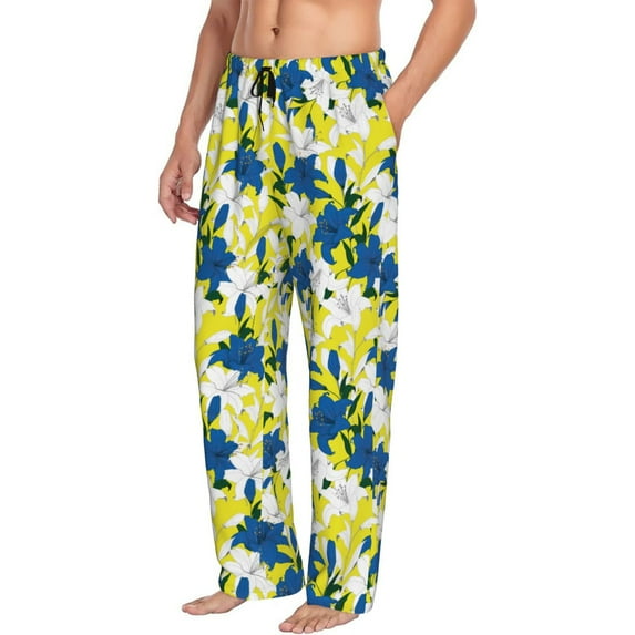 Goofa Lilies Flowers Printed Soft Pajama Pants for Men, Wide Leg Comfy Casual Lounge Yoga Pants-Small