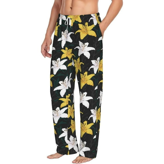 Goofa Lilies Flowers Printed Soft Pajama Pants for Men, Wide Leg Comfy Casual Lounge Yoga Pants-X-Large