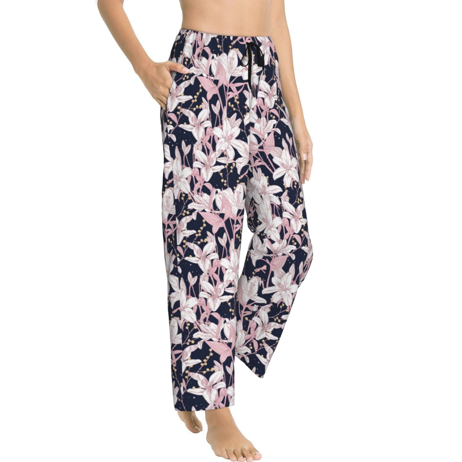 Goofa Lilies Flowers Printed Soft Pajama Pants for Women, Wide Leg ...