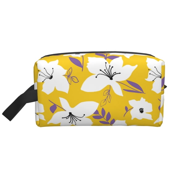 Goofa Lilies Flowers Printed Toiletry Bag with Handle,Large Capacity Travel Makeup Cosmetic Bag for Women, Carry on Airport Airline Compliant Bag
