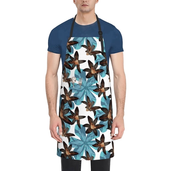 Goofa Lilies Flowers Printed Waterproof Apron 33" Chef Aprons for Men Heavy Duty Chemical Work Apron Adjustable Bib Apron
