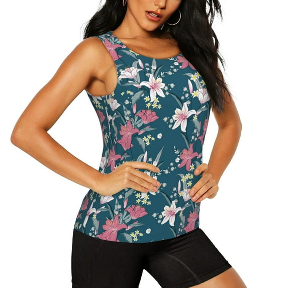 Goofa Lilies Flowers Printed Womens Workout Tops for Women Sleeveless Yoga Shirts Athletic Running Tank Tops Sleeveless Gym Clothes Workout Apparel-Large