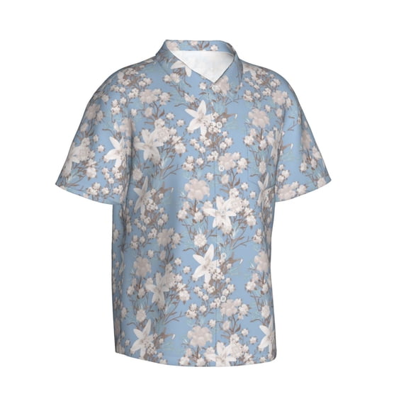 Goofa Lily Flower Hawaiian Shirt for Men, Unisex Summer Beach Casual Short Sleeve Button Down Shirts,Aloha Tropical Floral print shirt-Large