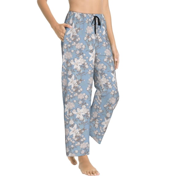 Goofa Lily Flower Printed Soft Pajama Pants for Women, Wide Leg Comfy Casual Lounge Yoga Pants-X-Large