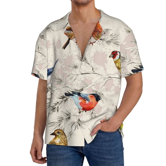 Goofa Little Birds Printed Men's Casual Short-sleeved Shirt,Lightweight Breathable Button-down,Summer Casual men's top,Versatile Fashion shirt-Medium