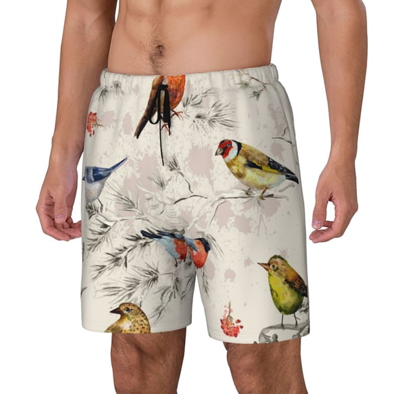 Goofa Little Birds Printed Men's Swim Trunks Board Shorts Quick Dry Mens Swimming Trunks with Compression Liner,Breathable Fit Hawaii Beach Shorts-XX-Large