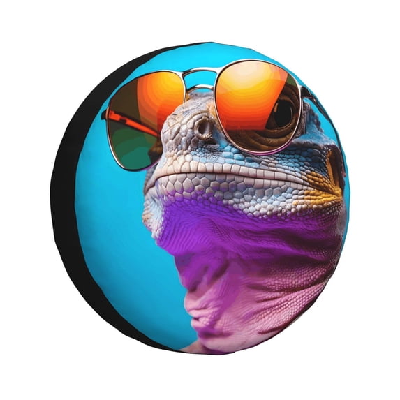 Goofa Lizard With Sunglasses Colorful Pattern Universal Tire Cover for Jeep, SUV, Truck, and Trailer – Waterproof, UV-Resistant,Easy to Install, Fits 14"-17" Tires-16 inch