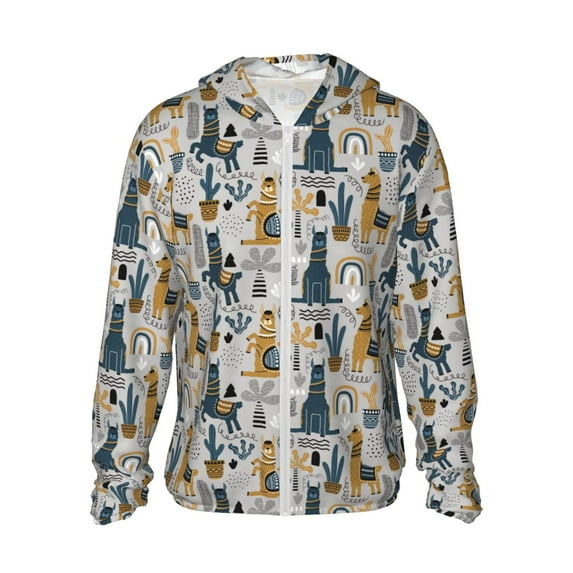 Goofa Llama and Cactus1 Printed Women's UPF 50+ Sun Protection Hoodie Jacket Lightweight Long Sleeve Sun Shirt for Women with Pocket Hiking Outdoor-Small