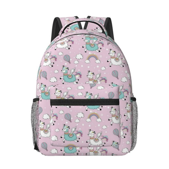 Goofa Llama Unicorn and Rainbow Pattern Comfortable Student Backpack - Ergonomic Design, Durable, Water-Resistant, Multi-Compartment,Travel, and Outdoor Activities