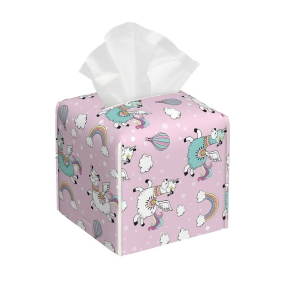 Goofa Llama Unicorn and Rainbow Tissue Box Cover PVC Leather Tissue Holder Square Facial Tissue Case Facial Paper Organizer Dispenser for Bathroom, Vanity Countertop