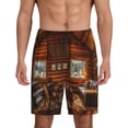 thumbnail image 1 of Goofa Log Cabin Inside Pattern Men's Pajama Short Sleep Shorts Soft Comfortable Breathable Pajamas Shorts with Pockets-Small, 1 of 6