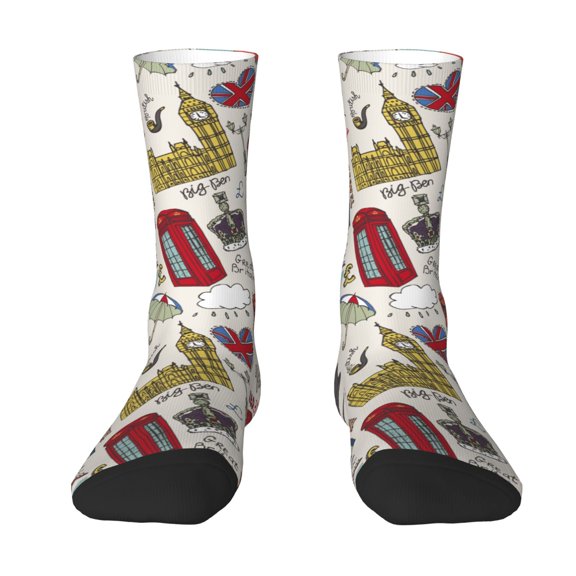 Goofa London Landmark1 Printed Men's Crew Socks, Soft Durable Breathable Moisture-Wicking with Odor Control Cotton socks