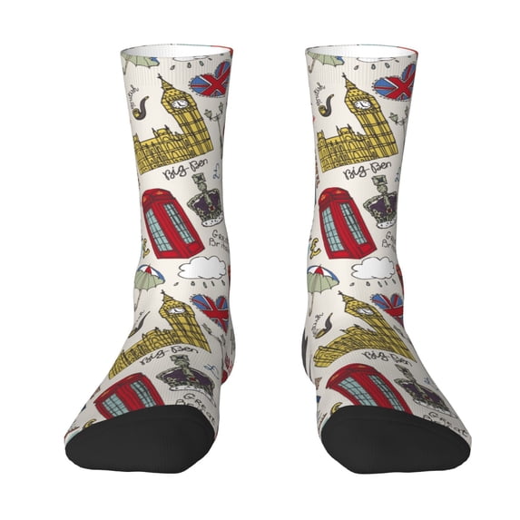 Goofa London Landmark1 Printed Men's Crew Socks, Soft Durable Breathable Moisture-Wicking with Odor Control Cotton socks