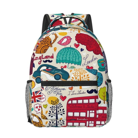 Goofa London Symbols Pattern Comfortable Student Backpack - Ergonomic Design, Durable, Water-Resistant, Multi-Compartment,Travel, and Outdoor Activities