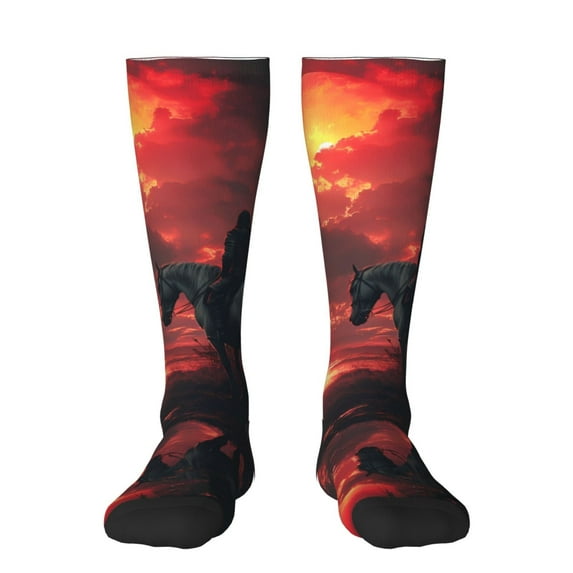 Goofa Lone Rider Under Red Sky Pattern Adult Stockings, Color-Block Knee High Socks, Comfortable and Breathable, Soft and Stretchable, Sports, and Decoration