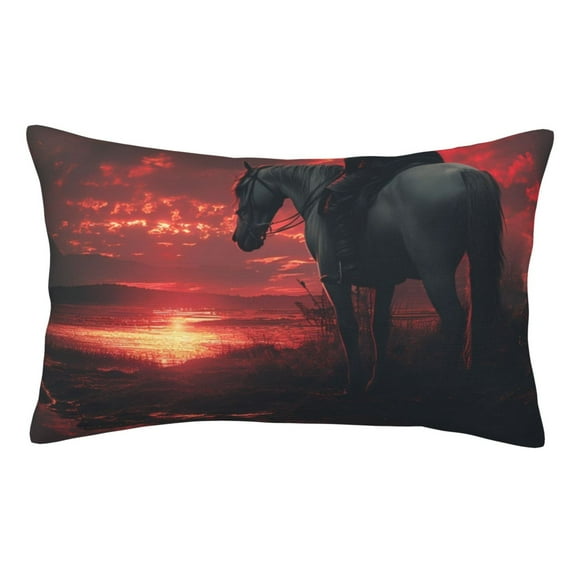 Goofa Lone Rider Under Red Sky Print Plush Throw Pillow Case, Soft Velvet with Hidden Zipper, Decorative Cushion Cover for Sofa, Bed, Car, and Home Décor-20"x30"