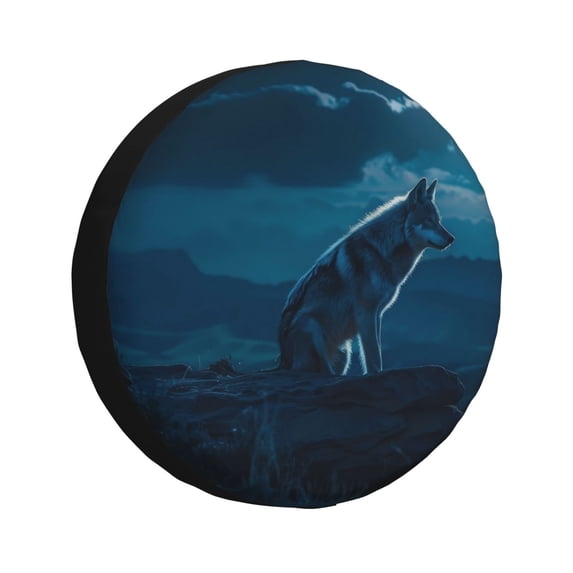Goofa Lonely Night Wolf Pattern Universal Tire Cover for Jeep, SUV, Truck, and Trailer – Waterproof, UV-Resistant,Easy to Install, Fits 14"-17" Tires-16 inch