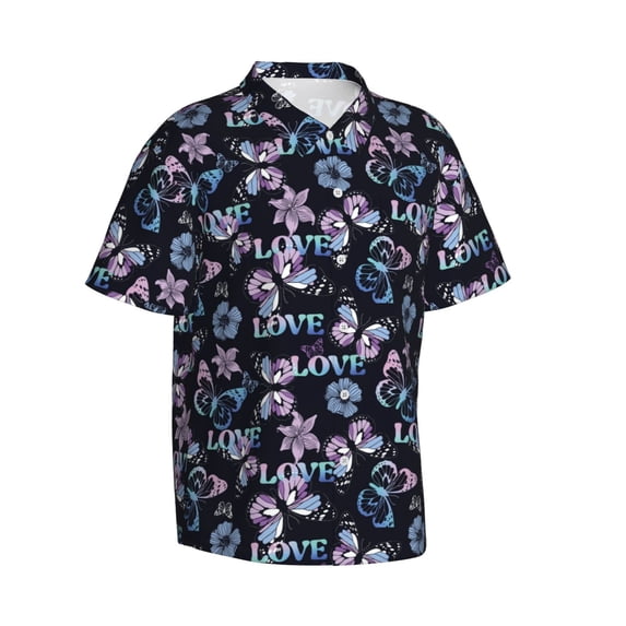 Goofa Love Butterflies Hawaiian Shirt for Men, Unisex Summer Beach Casual Short Sleeve Button Down Shirts,Aloha Tropical Floral print shirt-