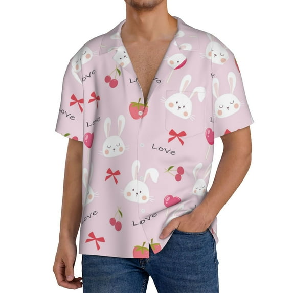 Goofa Love Rabbit Printed Men's Casual Short-sleeved Shirt,Lightweight Breathable Button-down,Summer Casual men's top,Versatile Fashion shirt-XX-Large