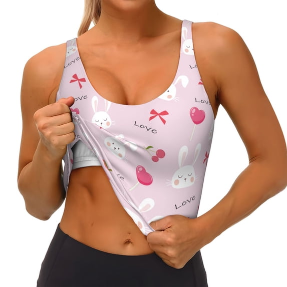 Goofa Love Rabbit Printed Sports Bras for Women, High Impact Running Bra Workout Crop Tank Tops Longline Sports Bra Push up-XX-Large