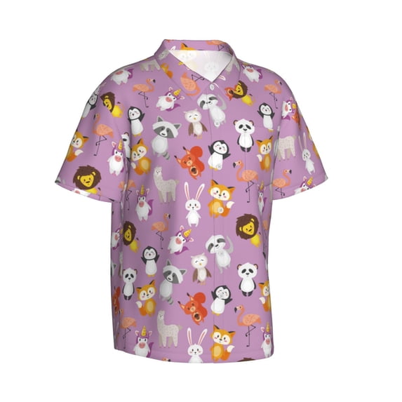 Goofa Lovely Animals Hawaiian Shirt for Men, Unisex Summer Beach Casual Short Sleeve Button Down Shirts,Aloha Tropical Floral print shirt-Large