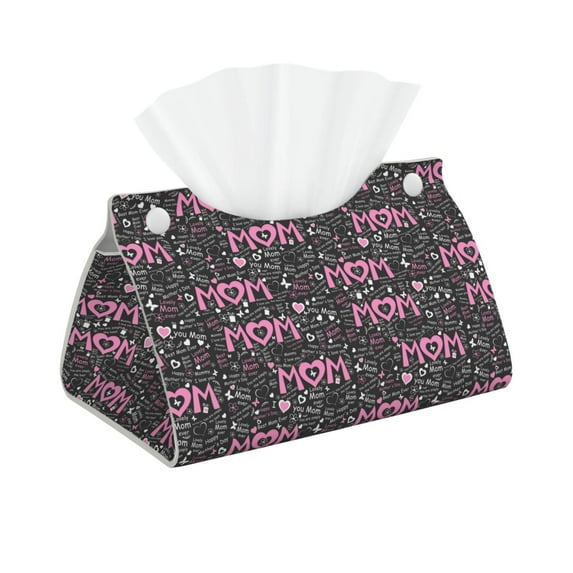 Goofa Lovely Mom Ever Pattern Triangle Square Tissue Box Cover, Modern PVC Leathe Facial Paper Holder,Decorative Holder/Organizer for Bathroom Vanity Countertop