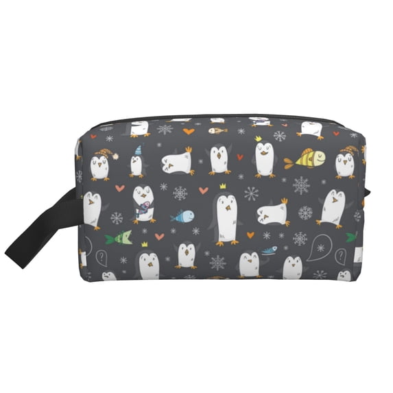 Goofa Lovely Penguin Printed Toiletry Bag with Handle,Large Capacity Travel Makeup Cosmetic Bag for Women, Carry on Airport Airline Compliant Bag