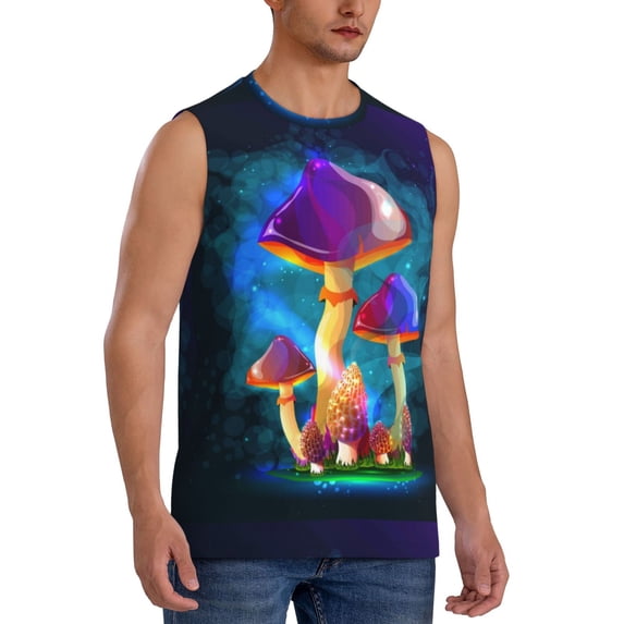 Goofa Magic Mushrooms ,Fireflies Printed Men's Sleeveless T-Shirt - Athletic Gym Workout Tank Top for Men - Moisture-Wicking, UPF 30+ Quick-Dry Muscle Tee-