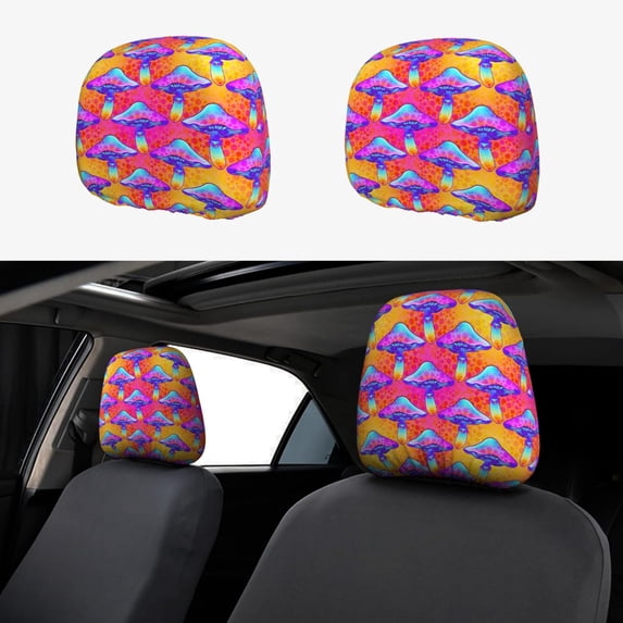 Goofa Magic Mushrooms Pattern 2 PCS Car Headrest Cover, Headrest Protector,Universal Interior Car Accessories