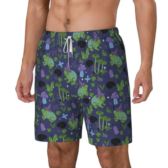 Goofa Magic Toads in Hats Printed Men's Swim Trunks Board Shorts Quick Dry Mens Swimming Trunks with Compression Liner,Breathable Fit Hawaii Beach Shorts-3X-Large