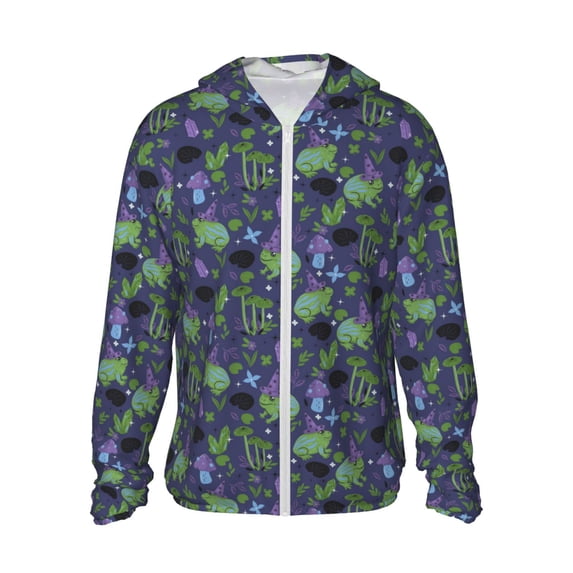 Goofa Magic Toads in Hats Printed Women's UPF 50+ Sun Protection Hoodie Jacket Lightweight Long Sleeve Sun Shirt for Women with Pocket Hiking Outdoor-XX-Large