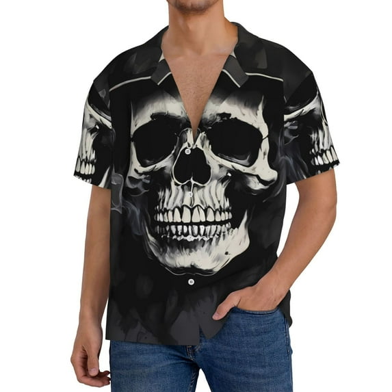 Goofa Magician Hat Skull Printed Men's Casual Short-sleeved Shirt,Lightweight Breathable Button-down,Summer Casual men's top,Versatile Fashion shirt-3X-Large