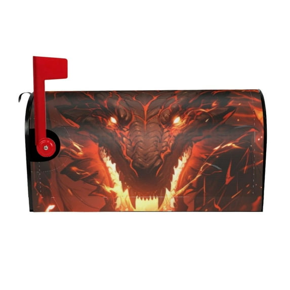 Goofa Magma Fire Black Dragon Pattern Mailbox Cover, Mailbox Decoration with Magnetic Strips for Standard and Large Mailboxes, Easy Installation, Durable and UV-Resistant-25.5x21 in