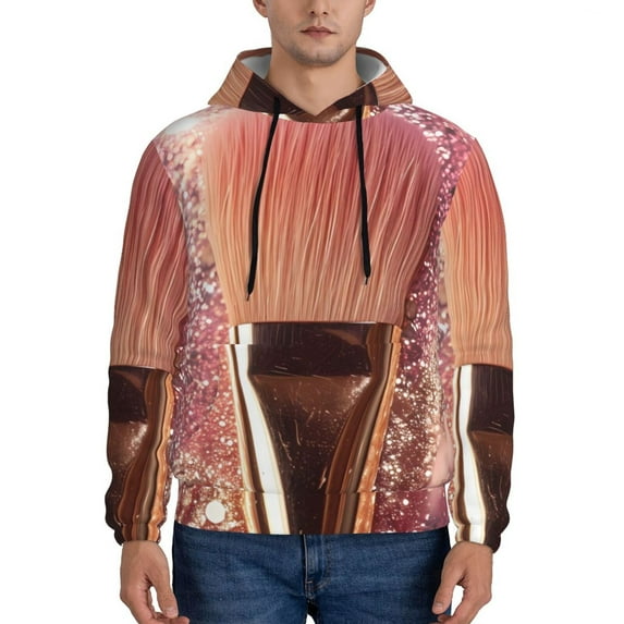 Goofa Makeup Brush on Pink Glitter for Men's Hooded Sweatshirt - Lightweight Pullover Hoodie with Kangaroo Pocket, Perfect for Everyday Wear-XX-Large