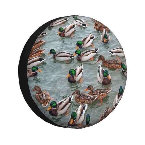 Goofa Mallard Ducks Swimming Pattern Universal Tire Cover for Jeep, SUV, Truck, and Trailer – Waterproof, UV-Resistant,Easy to Install, Fits 14"-17" Tires-15 inch