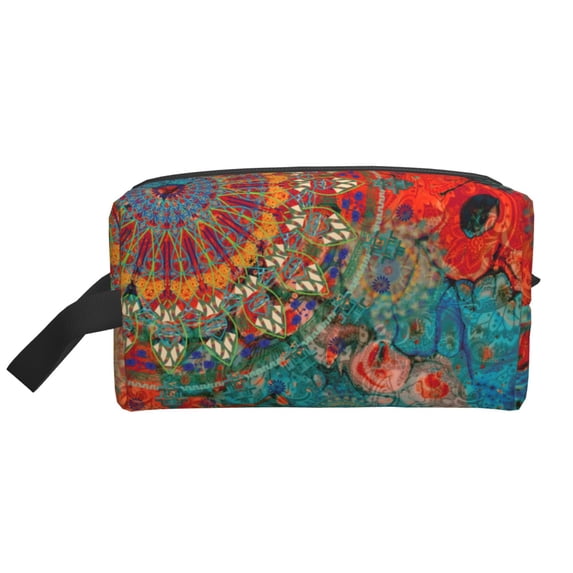 Goofa Mandala Colorful Printed Toiletry Bag with Handle,Large Capacity Travel Makeup Cosmetic Bag for Women, Carry on Airport Airline Compliant Bag