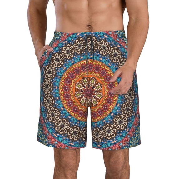 Goofa Mandala Printed Mens Swim Trunks Summer Quick Dry Short Beach Swimwear Bathing Suits-XX-Large