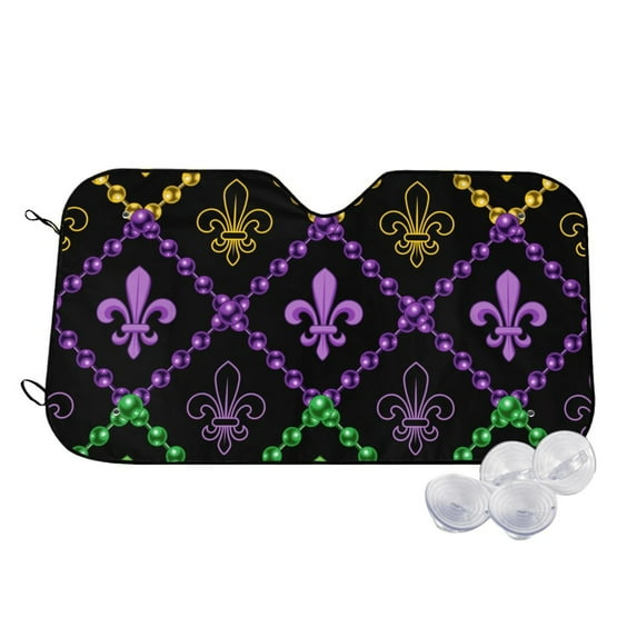 Goofa Mardi Gra Geometric Printed Car Windshield Sunshade,Foldable Reflective Sun Visor,UV Protection Heat Blocker Sunshade,Car Cooling Accessory-Medium