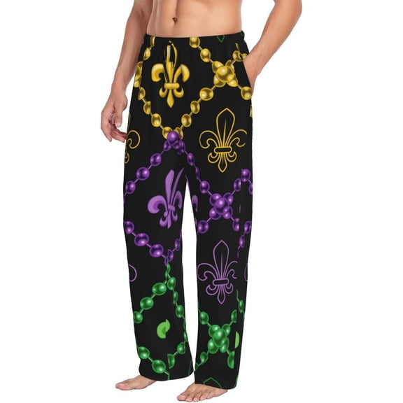 Goofa Mardi Gra Geometric Printed Soft Pajama Pants for Men, Wide Leg Comfy Casual Lounge Yoga Pants-Medium