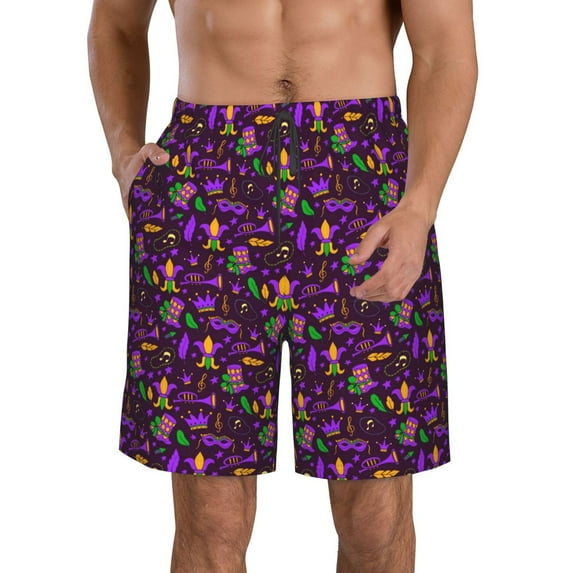 Goofa Mardi Gra2 Printed Mens Swim Trunks Summer Quick Dry Short Beach Swimwear Bathing Suits-Large