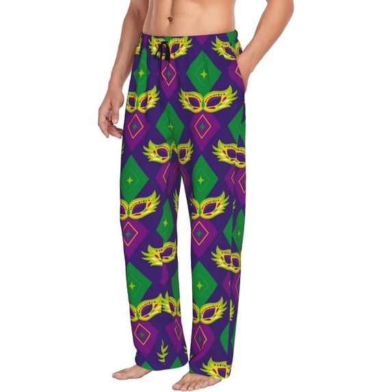 Goofa Mardi Gras Carnival3 Printed Soft Pajama Pants for Men, Wide Leg Comfy Casual Lounge Yoga Pants-XX-Large