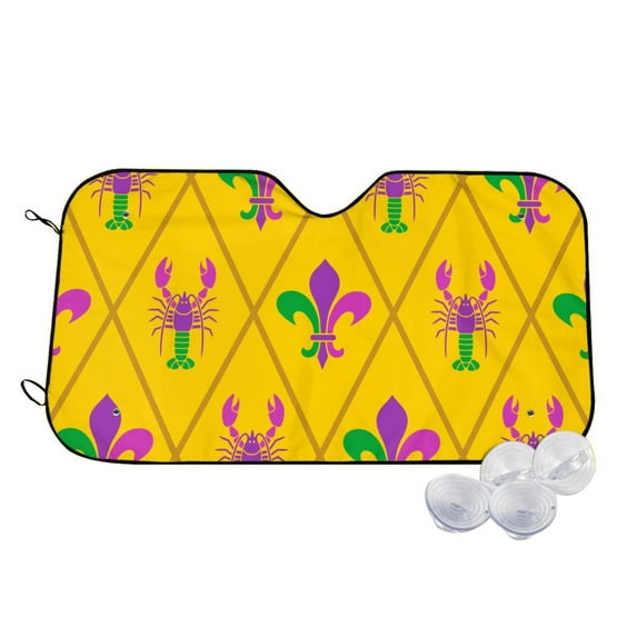 Goofa Mardi Gras Crayfish and Fleur de lis Printed Car Windshield Sunshade,Foldable Reflective Sun Visor,UV Protection Heat Blocker Sunshade,Car Cooling Accessory-
