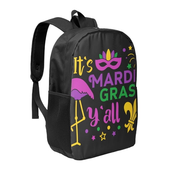 Goofa Mardi Gras with Flamingo Pattern 17in Student Backpack - School, Travel, Work Bookbag -Laptop Backpack,Water Resistant College School Computer Bag