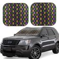 thumbnail image 1 of Goofa Mardi Gras Shiny Green Purple Pattern 2 Piece Car Windshield Sun Shade Foldable | Front Windshield Shade for Sun, Heat and UV Rays | Sunshade for Car Front Window-Small, 1 of 7