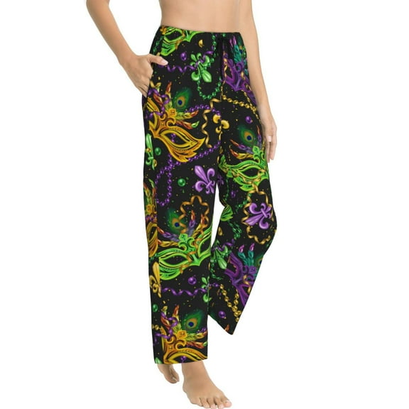 Goofa Mardi Gras Surface Printed Soft Pajama Pants for Women, Wide Leg Comfy Casual Lounge Yoga Pants-X-Large