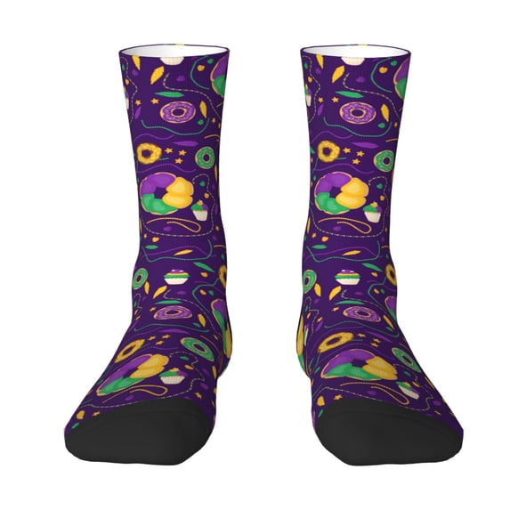 Goofa Mardi Gras and Donuts Printed Men's Crew Socks, Soft Durable Breathable Moisture-Wicking with Odor Control Cotton socks