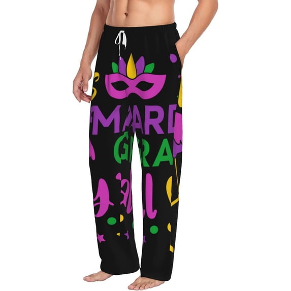 Goofa Mardi Gras with Flamingo Printed Soft Pajama Pants for Men, Wide Leg Comfy Casual Lounge Yoga Pants-XX-Large